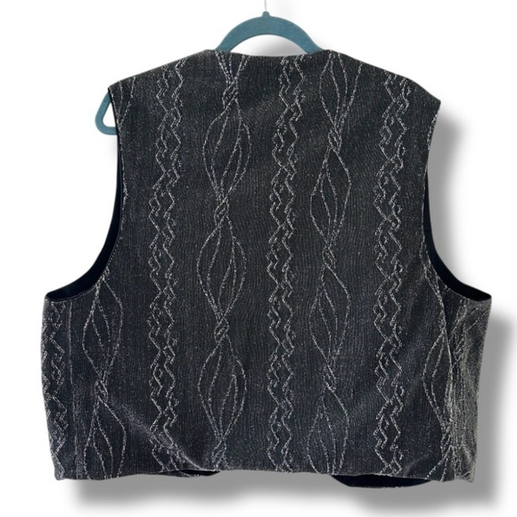 Vintage Gray Black Pinstripe Textured Metallic Vest Women’s Size XL/XXL Party - Picture 3 of 15